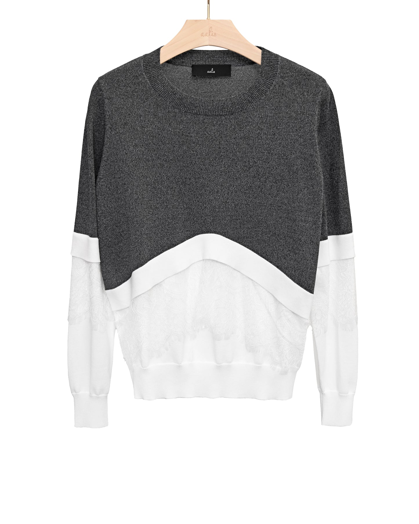 aalis ALANY V lace trim sweater (Heather black white)