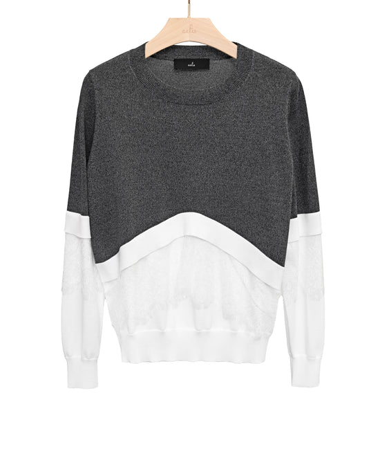 aalis ALANY V lace trim sweater (Heather black white)