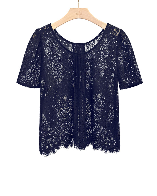 Load image into Gallery viewer, aalis FION pleated lace top (Navy)
