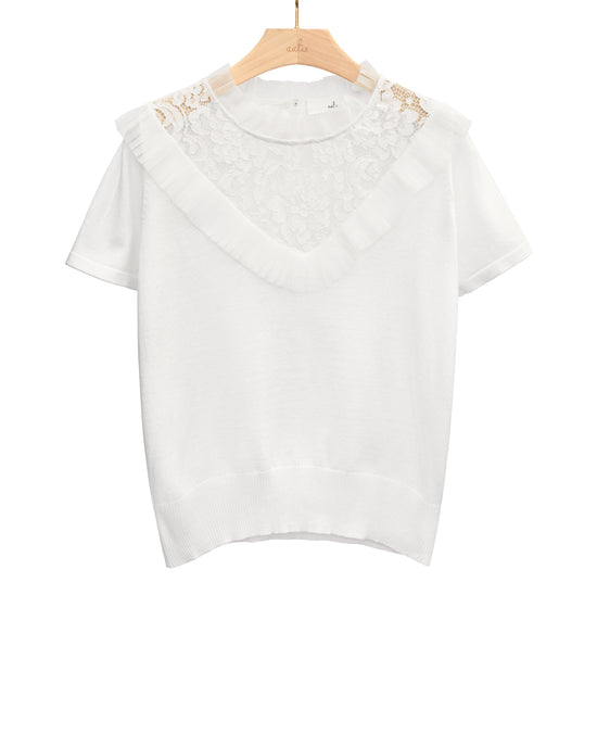 Load image into Gallery viewer, aalis LILIOSA v lace and mesh panel pullover (White)
