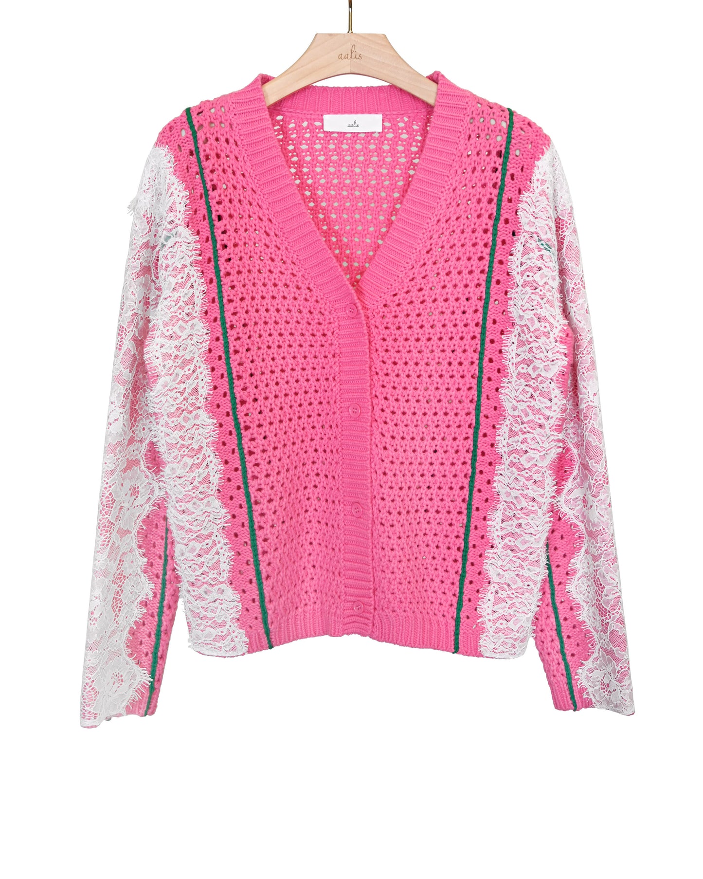 aalis MICKE crochet lace trim sleeves cardigan (Pink mix)
