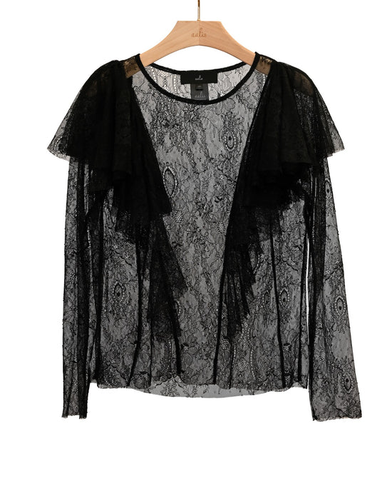 Load image into Gallery viewer, aalis NISSA ruffle panel lace top (Black lace)
