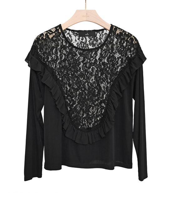 aalis OLIE U lace panel blouse (Black)