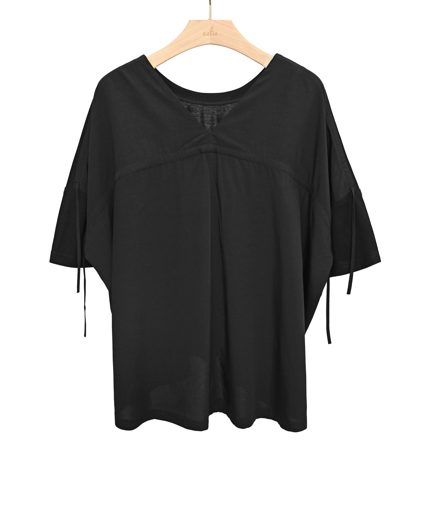 aalis PARK rusching detail woven knit top (Black)