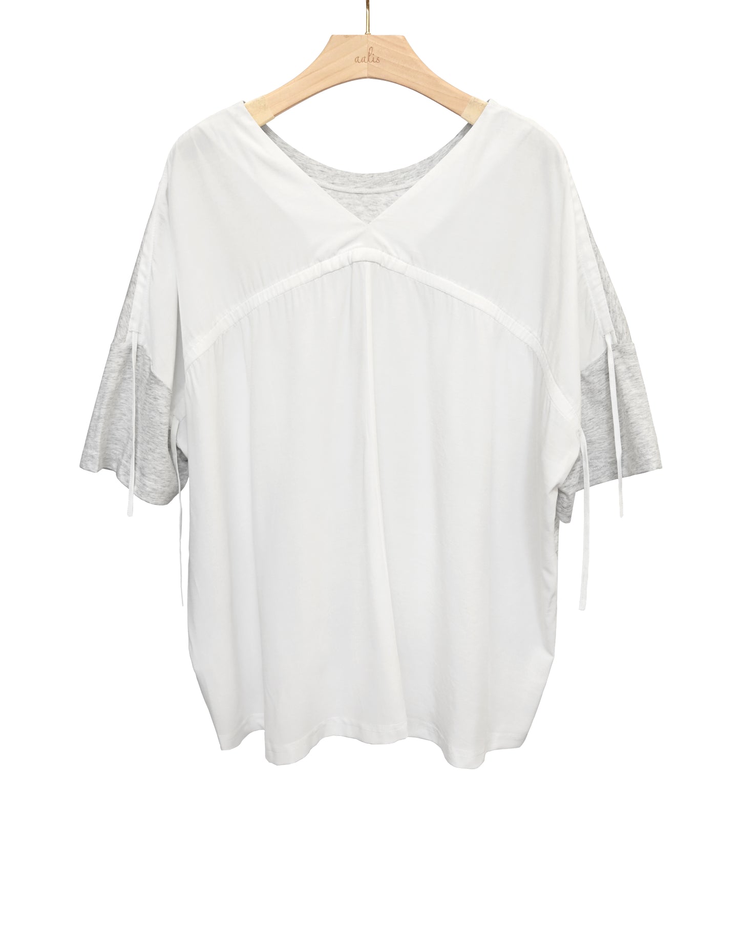 aalis PARK rusching detail woven knit top (White heather grey)