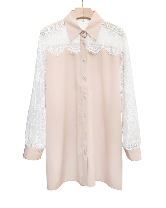 Load image into Gallery viewer, aalis TOLIA lace panel loose fit shirt (Beige)
