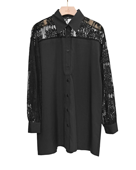 Load image into Gallery viewer, aalis TOLIA lace panel loose fit shirt (Black)
