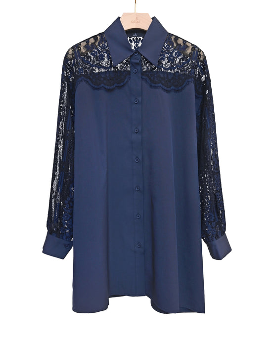 Load image into Gallery viewer, aalis TOLIA lace panel loose fit shirt (Navy)
