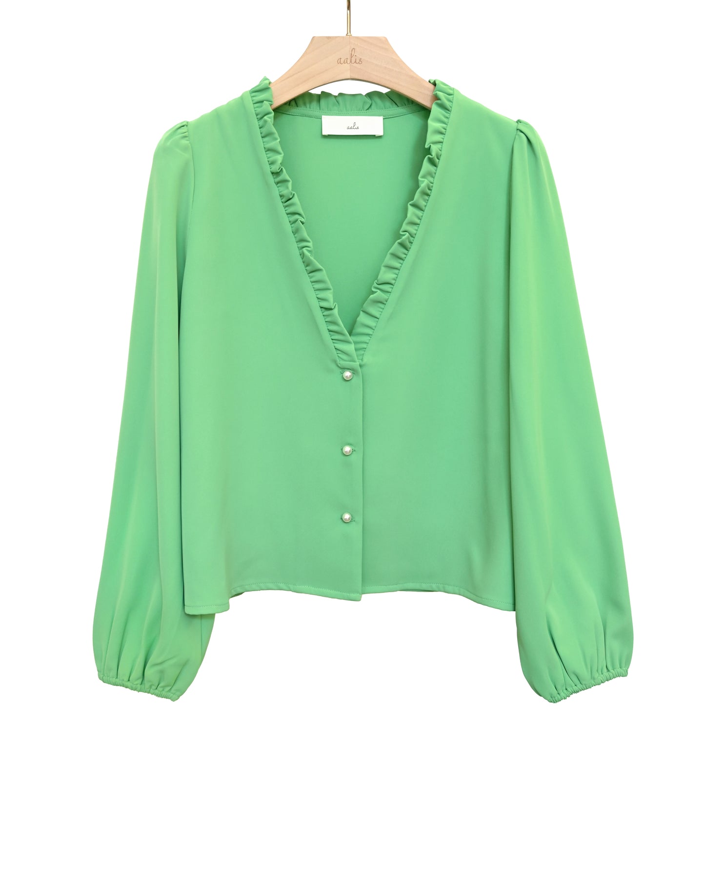 Load image into Gallery viewer, aalis TUTA ruffle trimmed collar pearl button jacket (Green)
