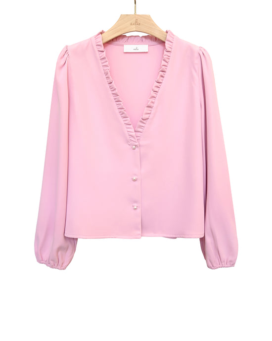 Load image into Gallery viewer, aalis TUTA ruffle trimmed collar pearl button jacket (Pink)
