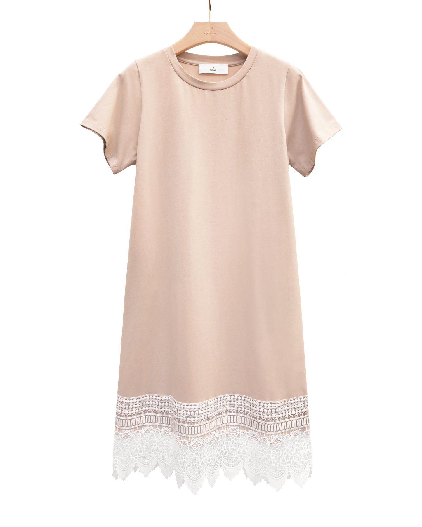 aalis VISHA mid length Tshirt dress with lace hem (Beige)