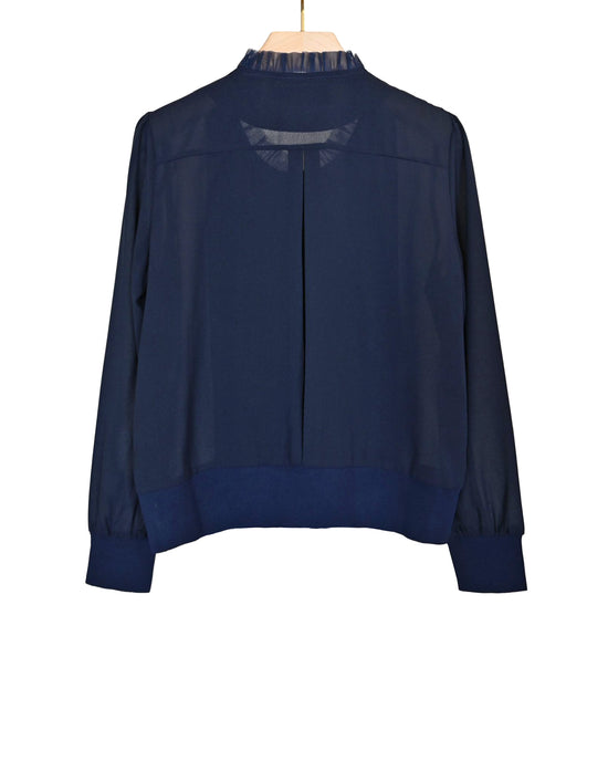 Load image into Gallery viewer, aalis ZOELIE zip up chiffon jacket (Navy)
